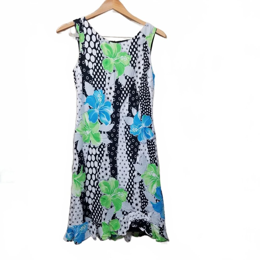 Cartise International Sleeveless Floral Midi Dress in Blue & Green Size 6
